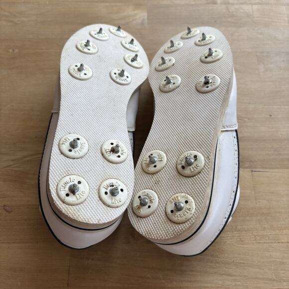 ETONIC Retro 7091 Metal SPIKED GOLF SHOES WHITE Pinstripe LEATHER UPPER MENS 8 M - Picture 6 of 10